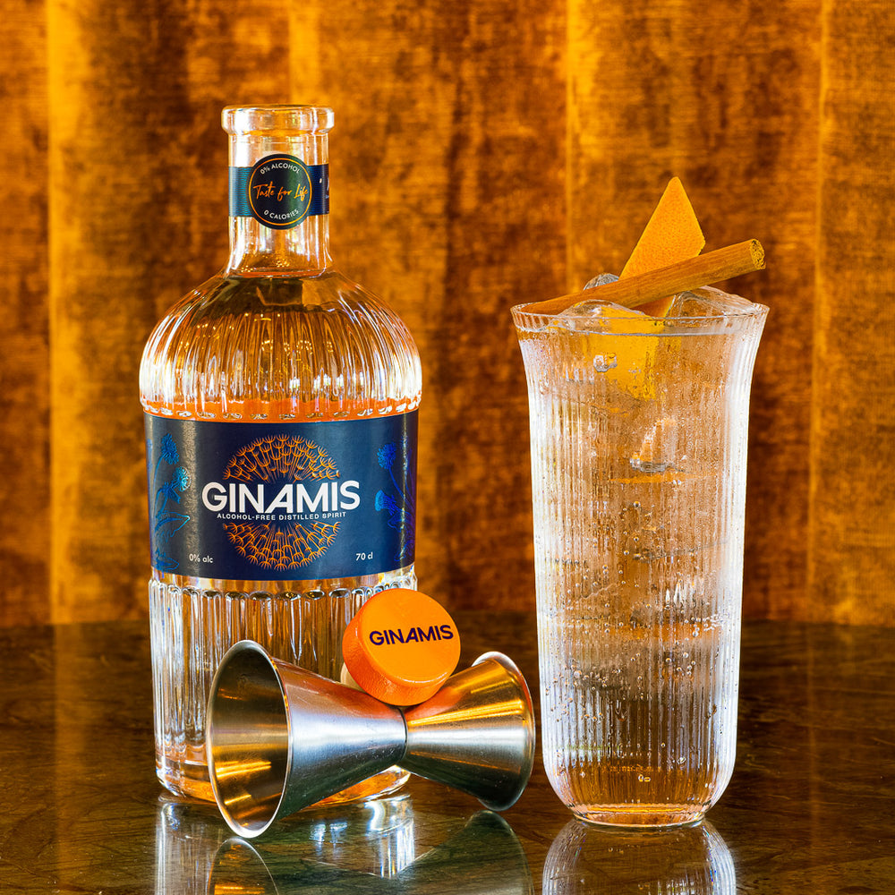 THE CLASSIC AMIS * 50ml GINAMIS * 125ml Premium Indian Tonic  Fill a glass with ice cubes. That’s right, to the rim. Pour in 50ml GINAMIS then gently add 125ml of Indian Tonic. Add a slice of orange, and garnish with a cinnamon stick.
